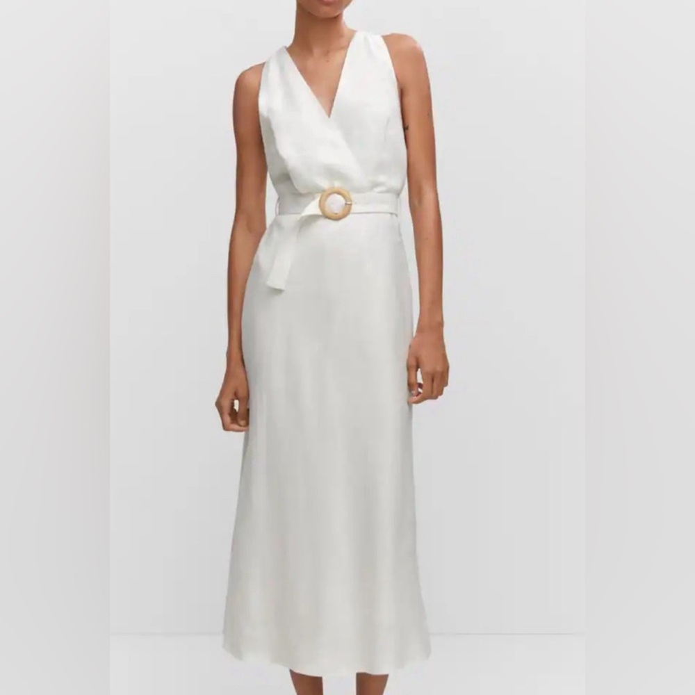 Mango Belt Linen Dress. (Size: S)